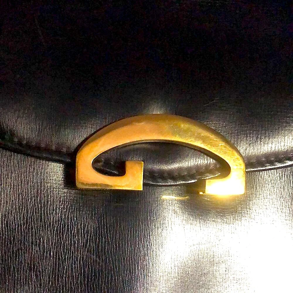 Vintage GUCCI Black Lambskin Leather Single Flap Gold Buckle Shoulder Bag